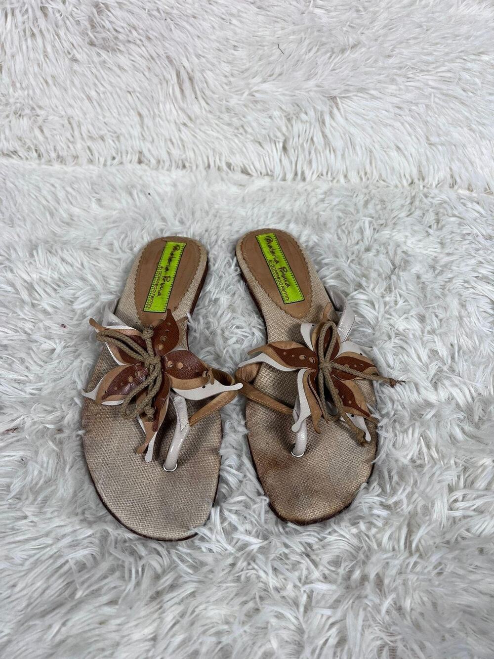 Materia Prima by Goffredo Fantini Shoes Womens Size 37 Leather Flower Italy Sand